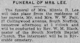 Lee, Minnie Blanche - Obituary - The Funeral - The Ledger Star, Norfolk, VA - March 5, 1913