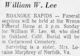 Lee, William W - Obituary - The Durham Sun on July 18, 1957